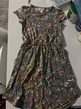 LuLaRoe Multicolor Graphic Short Sleeve Knit Dress - Yellow, Blue, Pink, Green